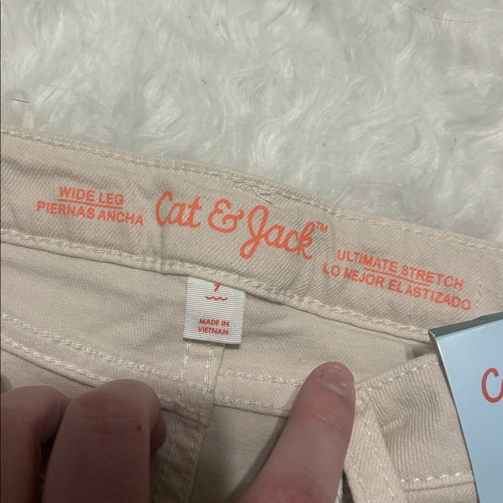 NWT Cat & Jack Beige Wide Leg Mid Rise Adjustable Waist Denim Pants Kids 7 - Picture 7 of 9